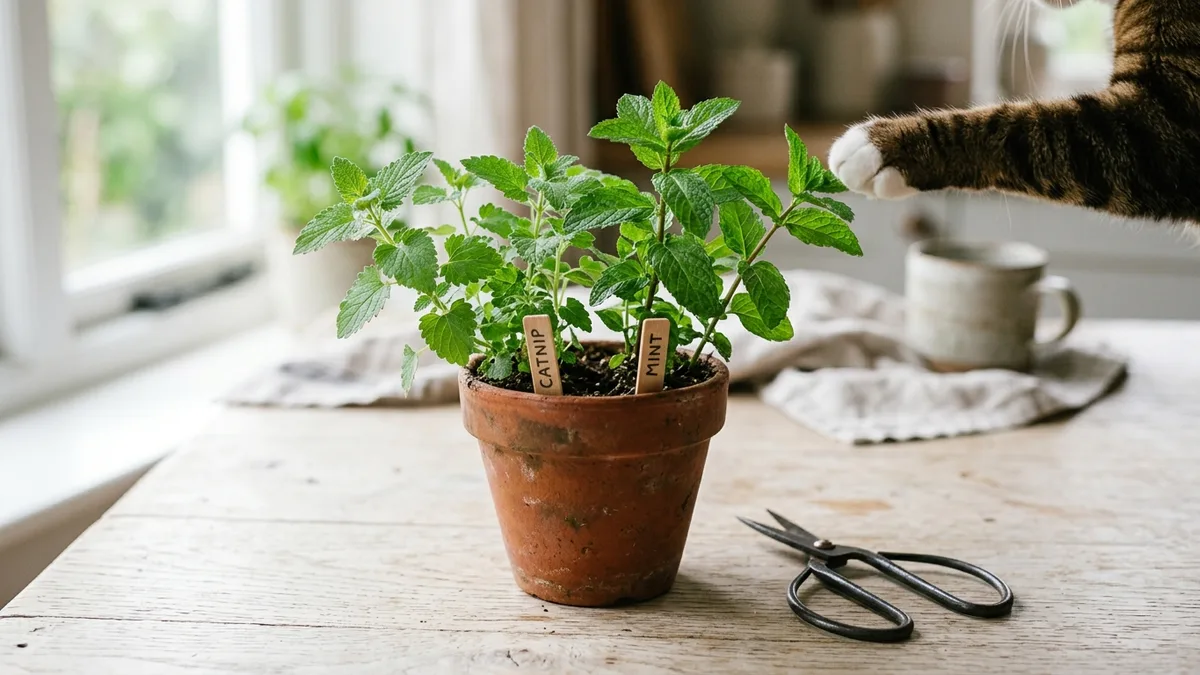 Herbs on a kitchen table