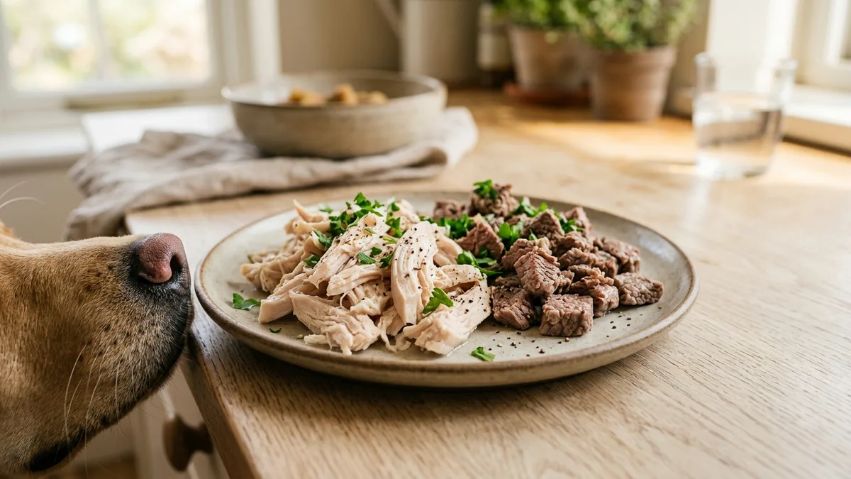 Meat on a kitchen table