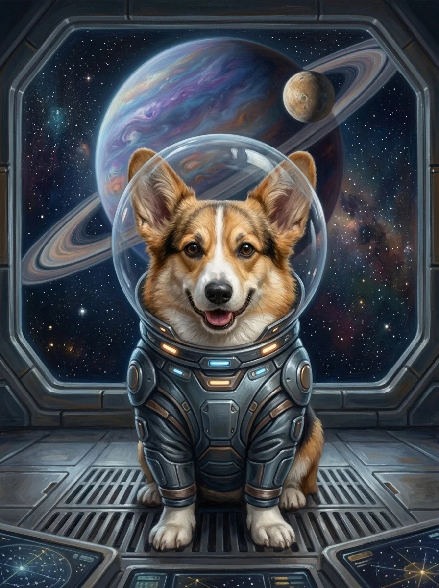 The Explorer pet portrait example