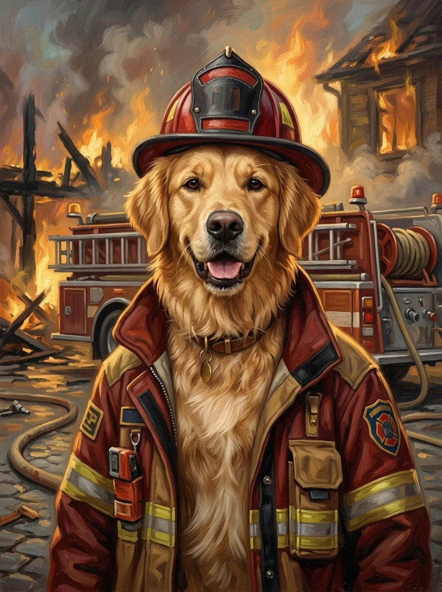 The Firefighter pet portrait example