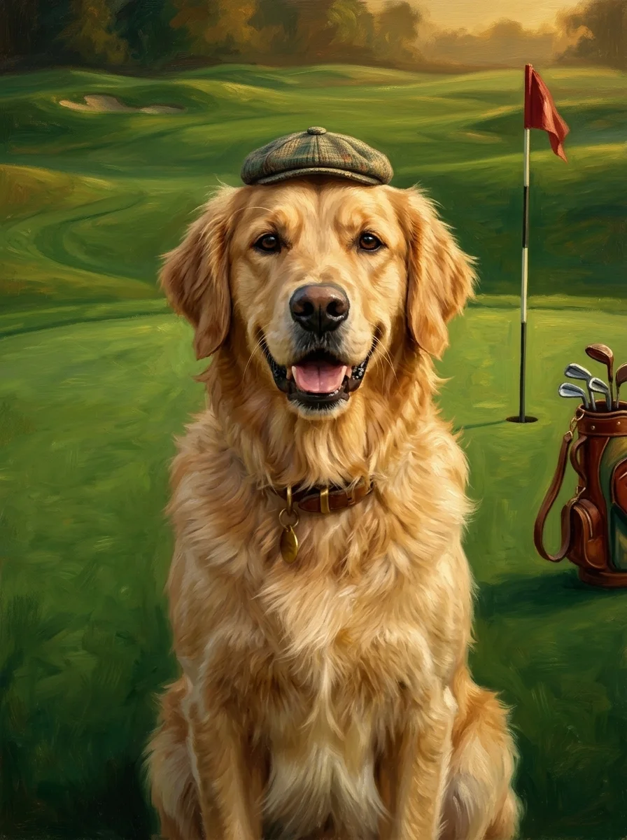 The Golfer pet portrait example